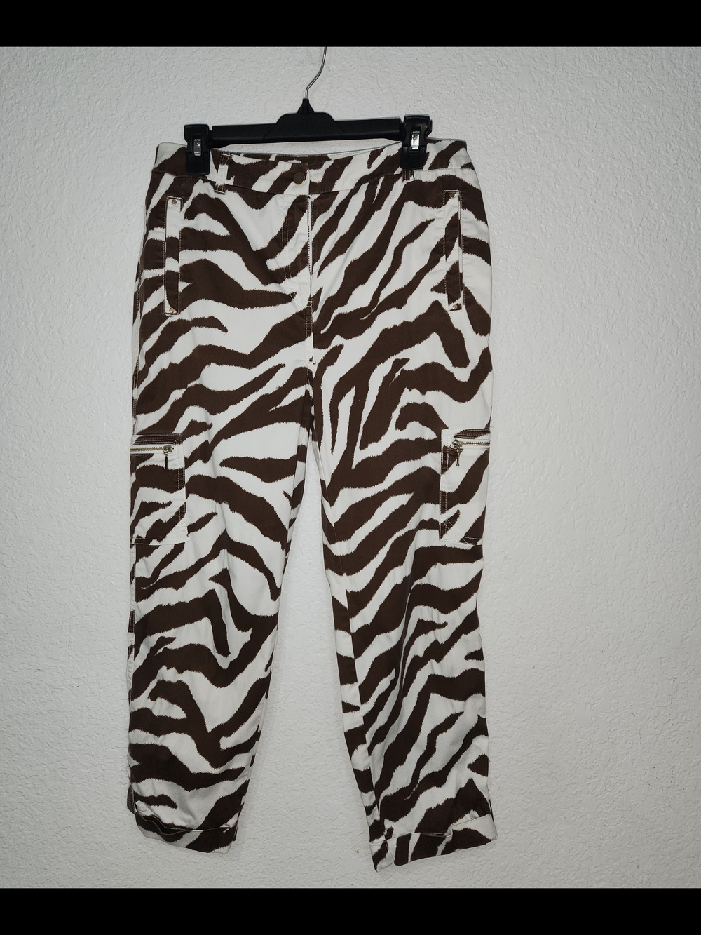 Chico's Brown & White Zebra-Print Cargo Pants